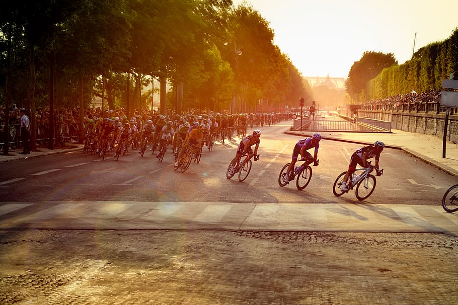 men cycling on road during daytime, cyclists, race, tour de france, HD wallpaper