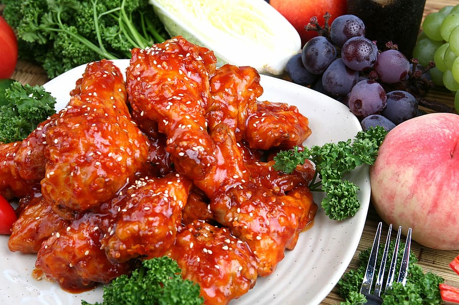 Korean fried chicken, spicy chicken, food and drink, healthy eating, HD wallpaper